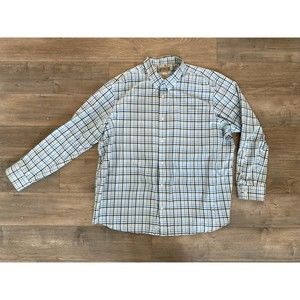Duluth Trading Co Button Down Flannel Mens XXL Cream Plaid Long Sleeve Shirt